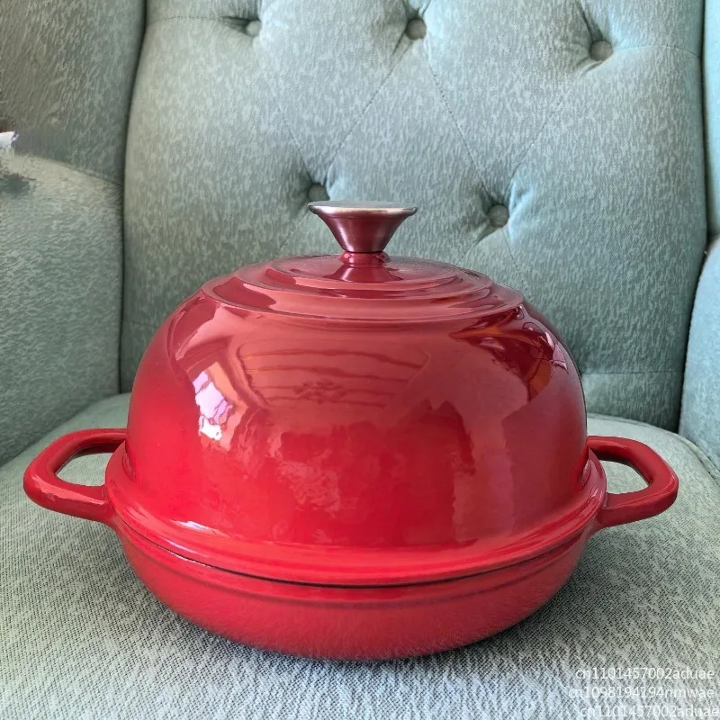 24cm Enamel Cast Iron Pot Flat Bottom Bread Baking Pan Seafood Pot for Oven Gas Electric Stove