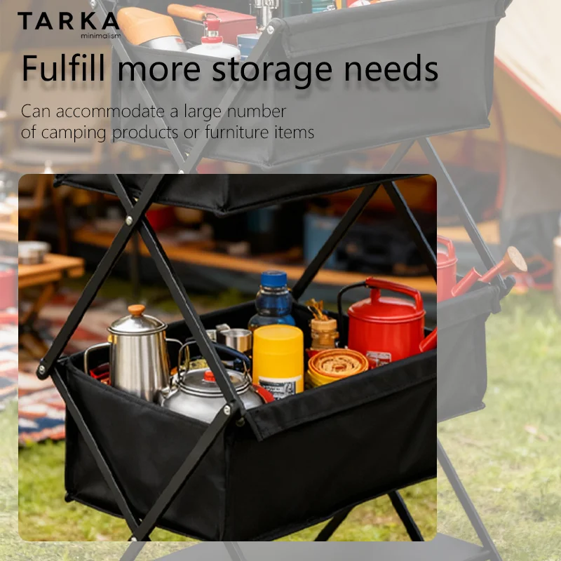 TARKA Camping Nuovo scaffale di stoccaggio Scaffale a tre strati Scaffale di stoccaggio pieghevole per scaffale di stoccaggio per barbecue all'aperto Scaffale multifunzionale