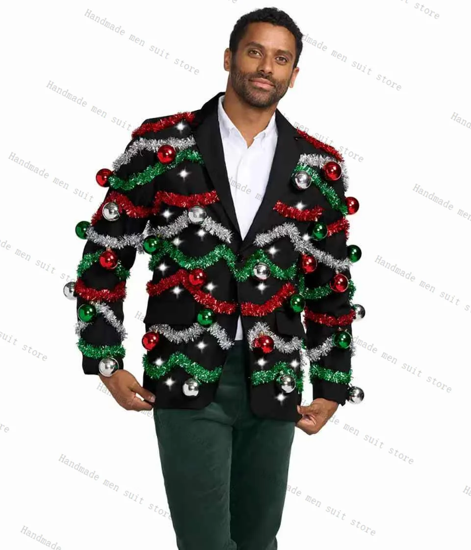

Christmas Men Suit Set 2 Piece Blazer+Black Pants Prom Wedding Tuxedos Coat Cotton Customized Formal Office Business Jacket