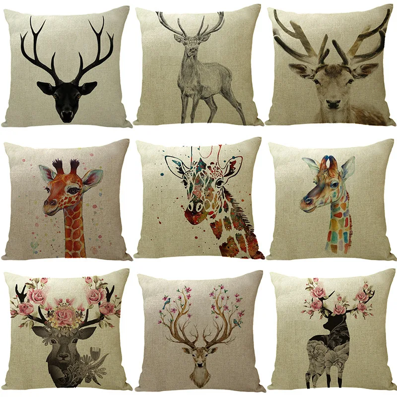 

Elk Linen Pillowcase Abstract Animal Pillow Case Decor Home Room Aesthetics Decorative Cushions for Elegant Sofa Pillow Cover