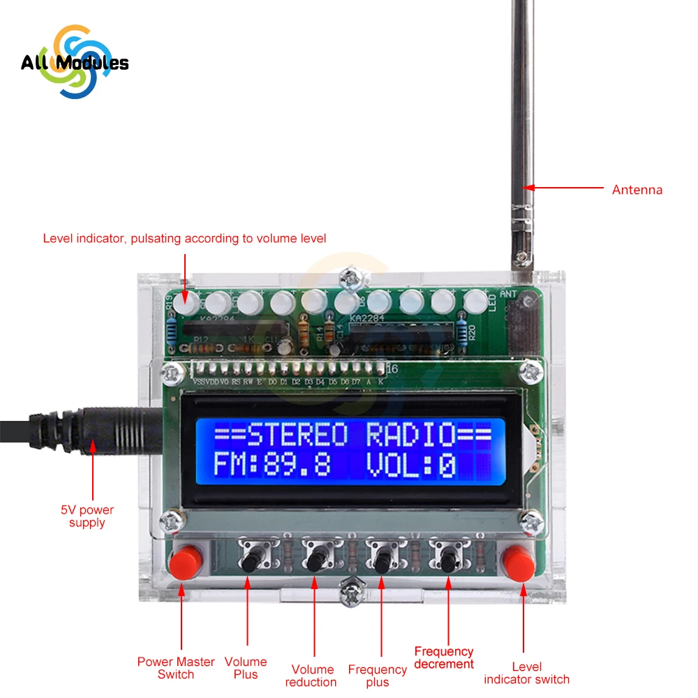 FM Digital Radio Kit DIY Soldering Project 87-108MHz FM Radio Module DIY Kits for Soldering Learning Teaching