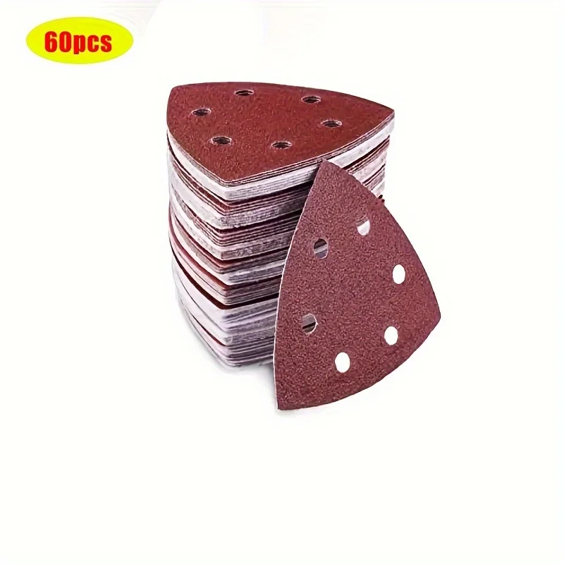 60pcs Triangle Sanding Pads - 6 Holes, 60/80/120/180/240/320 Grits For Delta Sanders/Multi-Sanders - Perfect For Your Toolbox!