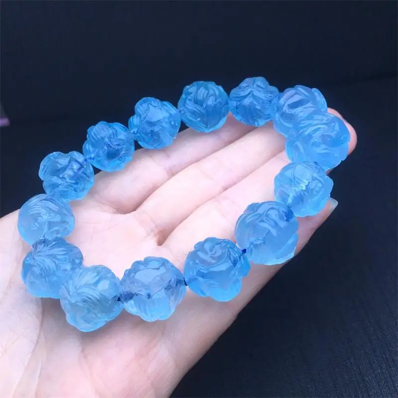 14MM Natural Aquamarine Fox Fairy Bead Bracelet Fashion Crystal Quartz Gemstone Jewelry Reiki Healing Gift For Women 1pcs