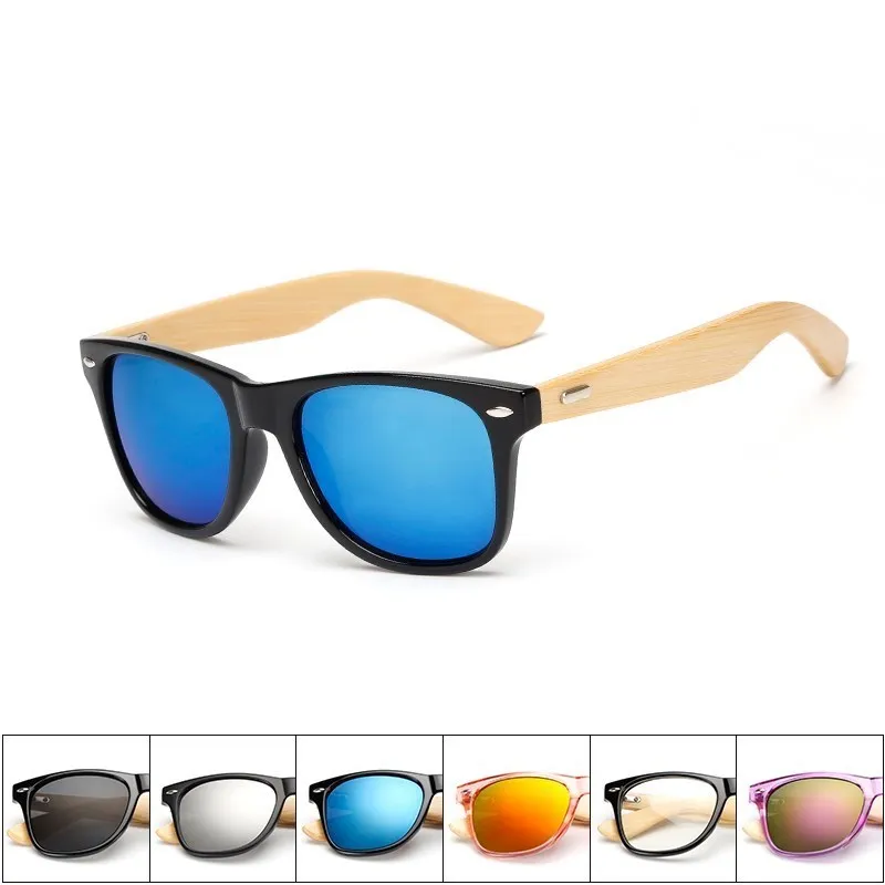Gafas de sol de bambú para hombre y mujer, lentes de sol de madera de 16 colores, de diseñador de marca, espejo Original, retro