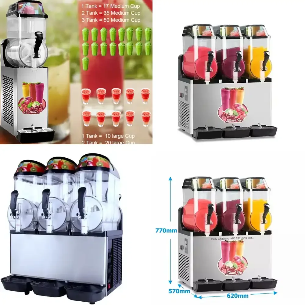 

Frozen Drink Slush Machine 3 Tank Mini Slush Ice Making Machines Strong Compressor Slush-Machine