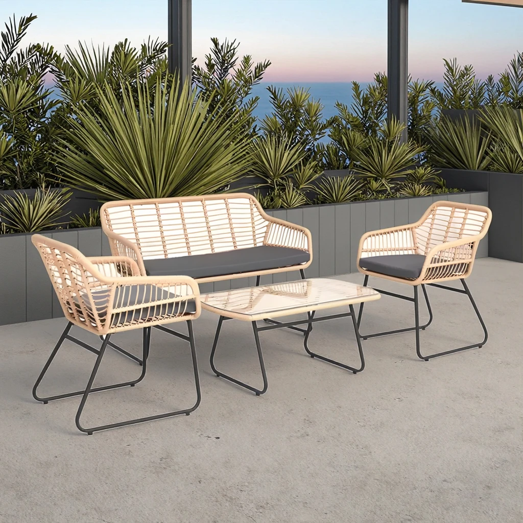 

Hot Selling Outdoor Rattan Sofa 4 Piece Set Rattan Armchair with Cushion for Balcony Patio Pool Bistro Garden