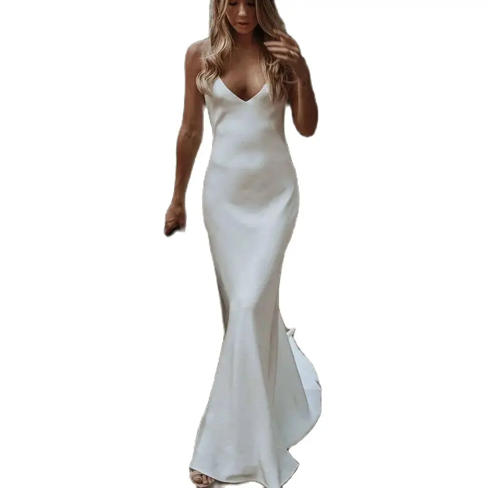 Spaghetti Strap Sleeveless Slim Backless Sexy Mermaid Wedding Dress For Wedding Bridesmaid Birthday Holiday Cocktail Dresses1083