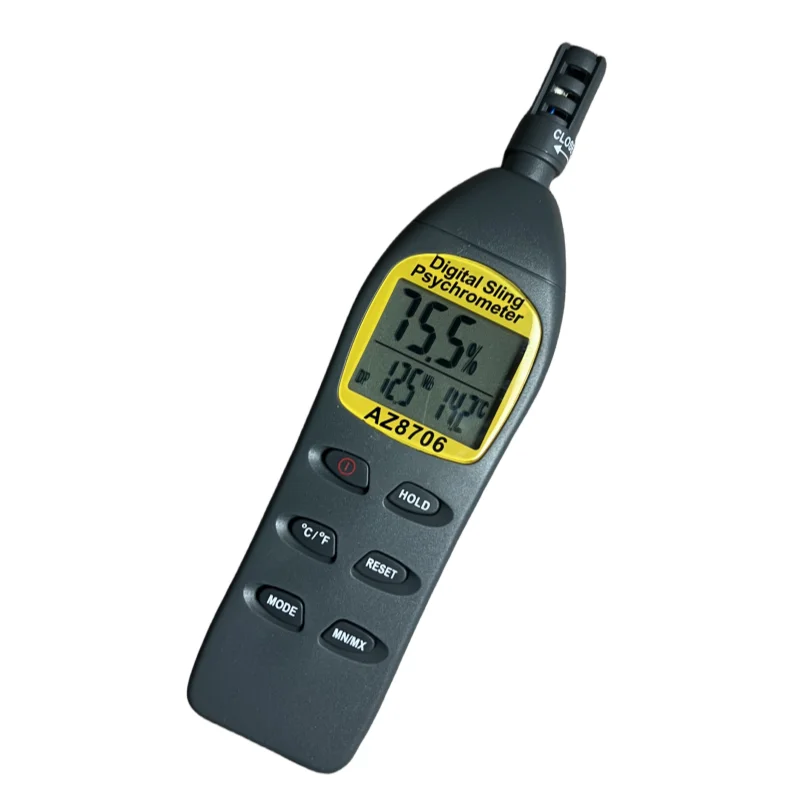AZ8706 Meteran Suhu dan Kelembapan Digital Presisi Tinggi Titik Embun Kelas Industri Detektor Suhu Bola Basah Lingkungan