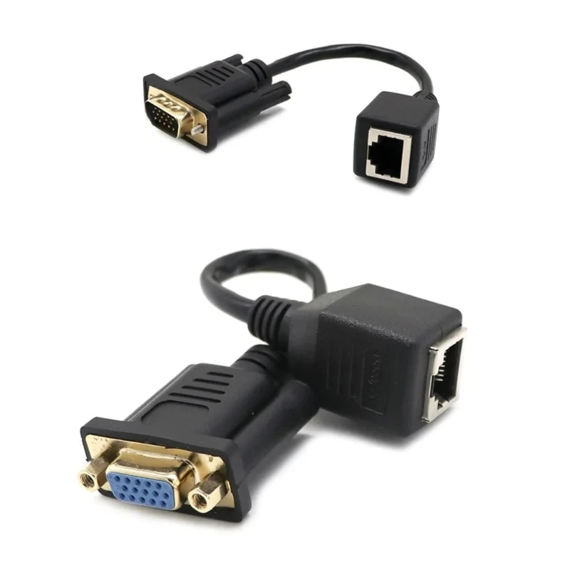 15cm VGA to RJ45 Converter Adapter Cable Line Extension Wire Cord Female/Male to Female Cat5/Cat6 Ethnernet Cable K1KF