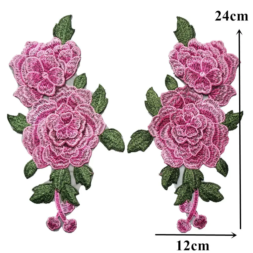 2PCS Large Embroidery Rose Flowers Party Gown Clothes Appliques Sewing Patch Wedding Bridal Dress Fabric DIY Crafts Decoration