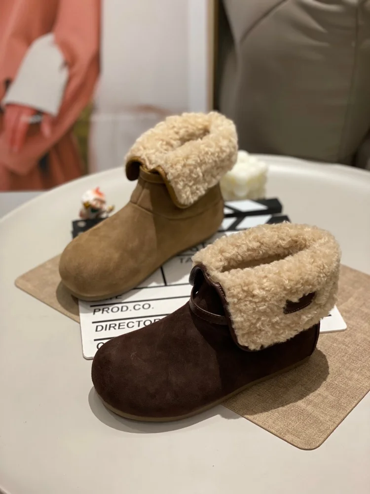 

Women's Winter Faion Snow Boots 2025 New Sle Comfortable Lightweight Casual Fce Lined Retro round Toe Fur oes