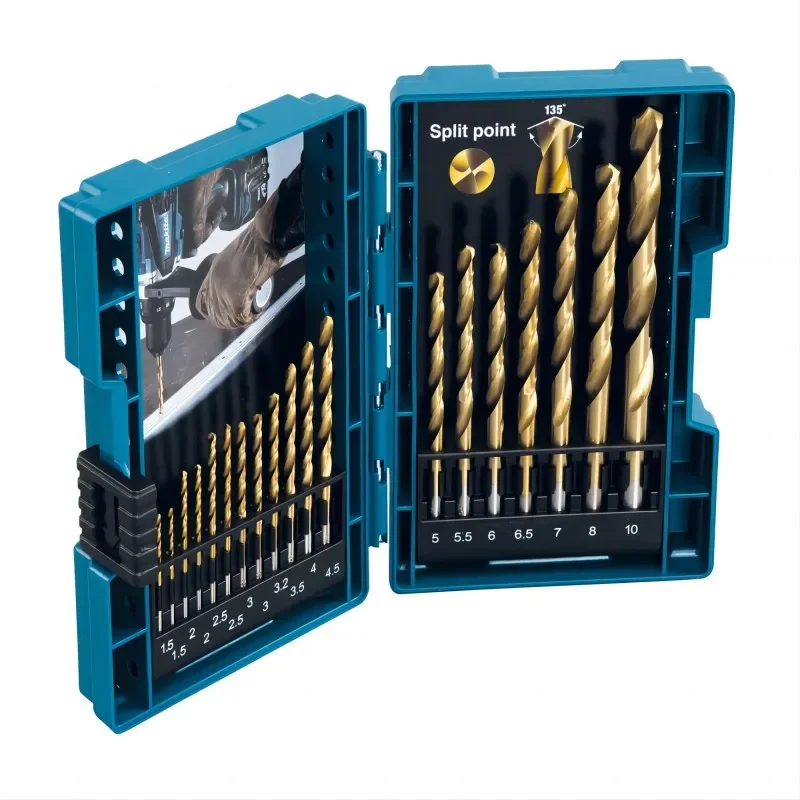 Imagem -05 - Makita 19 Peças Conjunto de Brocas Elétricas Titânio-nitrido Revestimento Carpintaria Metal Trabalho Tin Hss Metal Torção Broca D67527