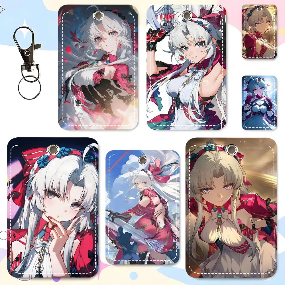 1pc Ice Waifu W-Wuthering Waves Carlotta Card Case Keychain Access Card Bag Key Tag Ring Leather Card Holder Key Ring Access
