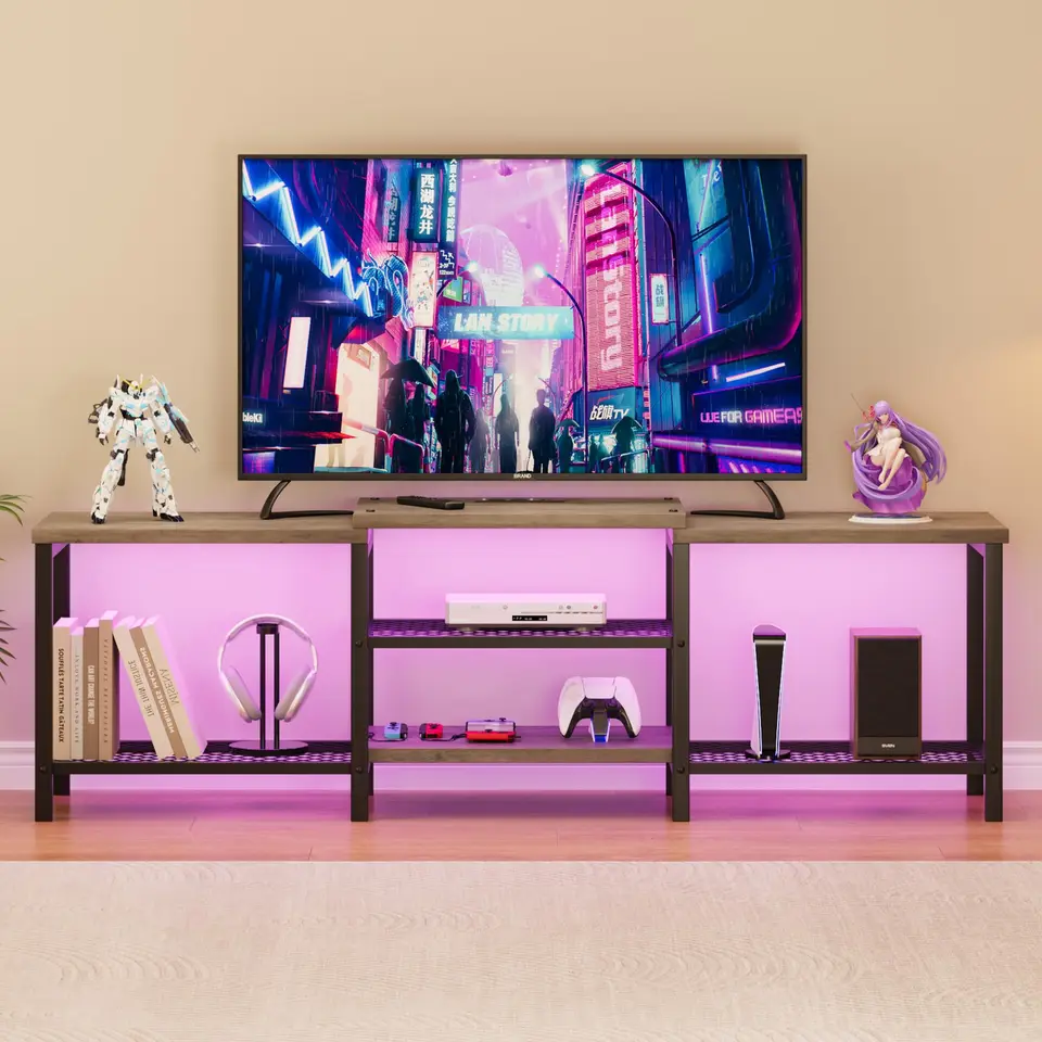 LED TV Stand with Charging Station and Storage