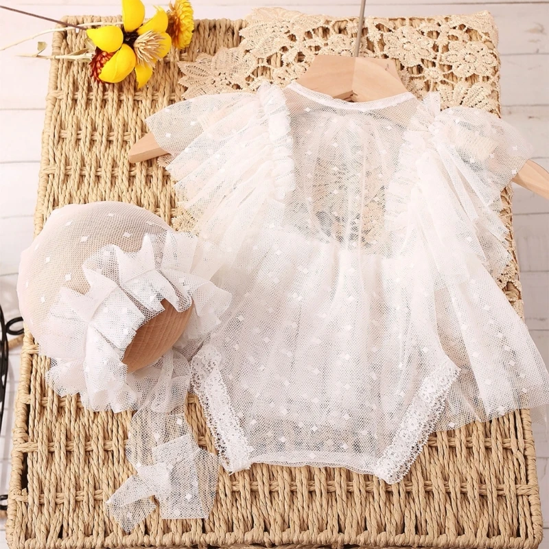 Neugeborenen Fotografie Spitze Strampler Mesh Foto Requisiten Baby Fotoshooting Outfit QX2D