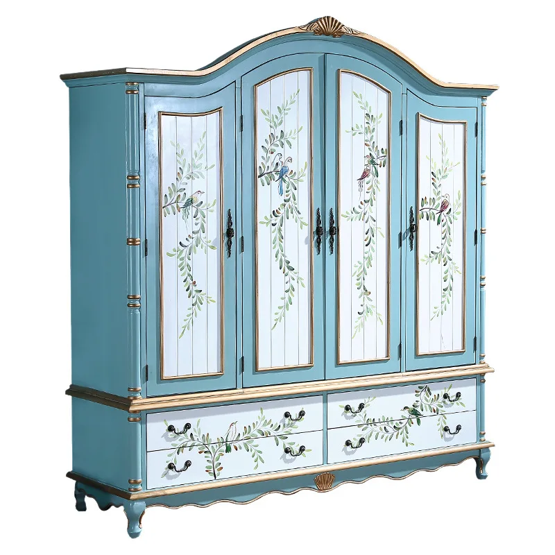 CX painted four-door wardrobe European storage storage pastoral Mediterranean bedroom cabinet