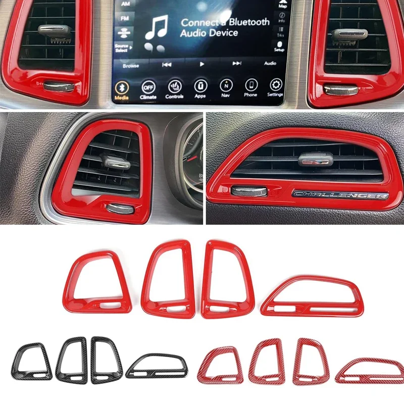

4PCS Carbon Fiber Challenger Center Console Air Condition Outlet Vent Trim Accessories for Dodge Challenger 2015-2020