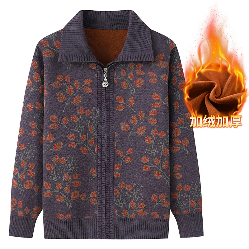 เสื้อคาร์ดิแกนไหมพรมบุขนสำหรับผู้หญิง ฤดูใบไม้ร่วง/ฤดูหนาว 2026 เสื้อแจ็คเก็ตไหมพรมอุ่นๆ สำหรับคุณแม่วัยกลางคนและผู้สูงอายุ