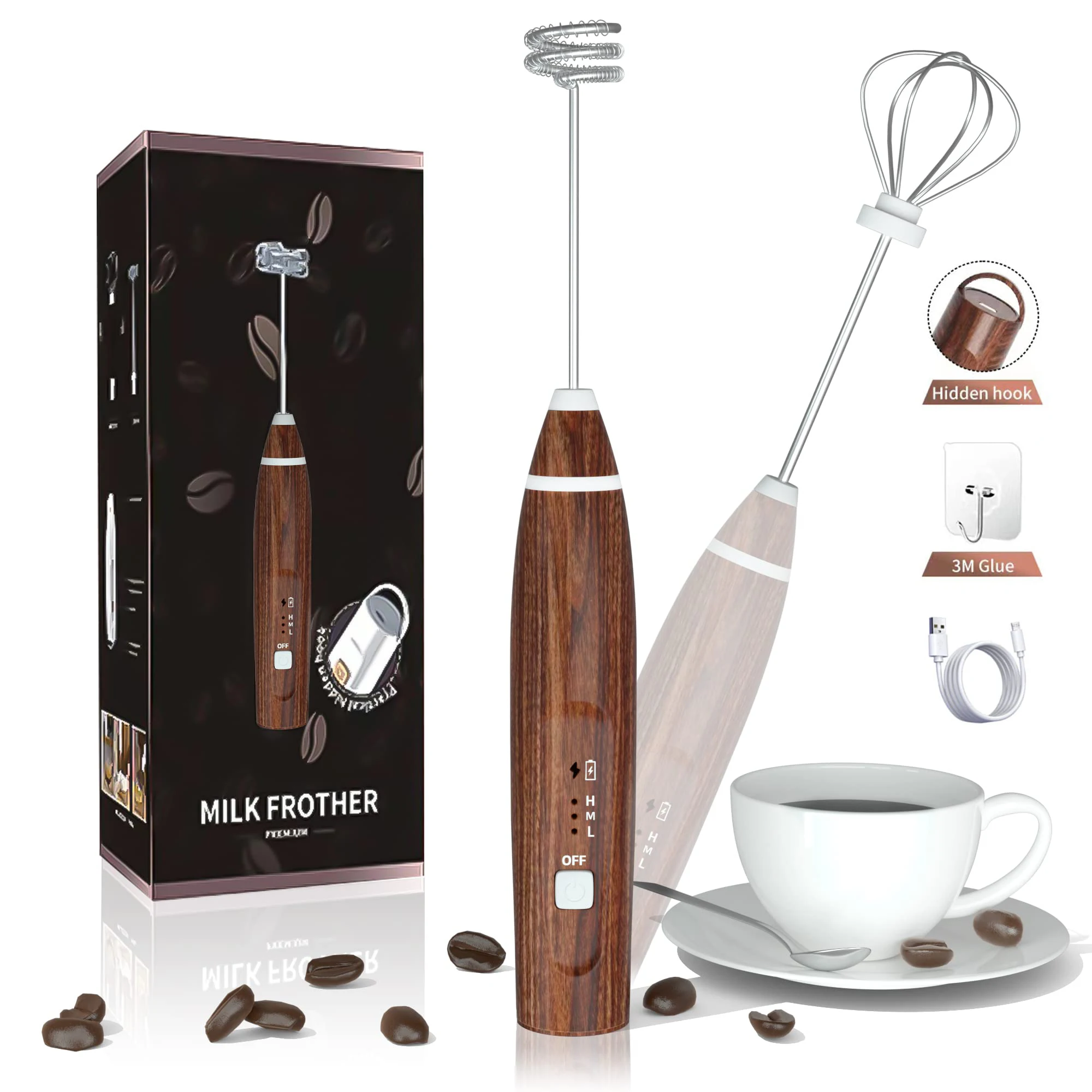 Milk Frother,Mini Handheld Foam Maker Powerful Hand Foam Blender Electric Coffee Eggs Stirrers USB Charging Whisk Drink Mixer