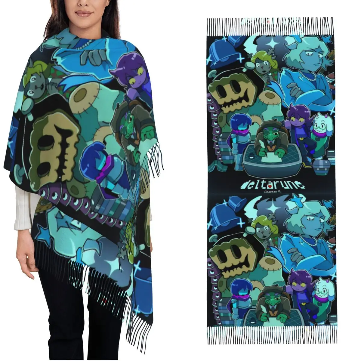 Role-Playing Video Game Deltarunes Shawl Wraps Women Warm Large Long Scarf Pashmina Tassel Scarves
