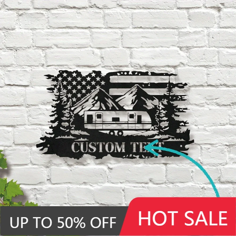 

Iron Art Decorative Painting Unique "Embrace Simplicity, Chase Adventures" Custom Metal Wall Art with US Flag Mountain Views for