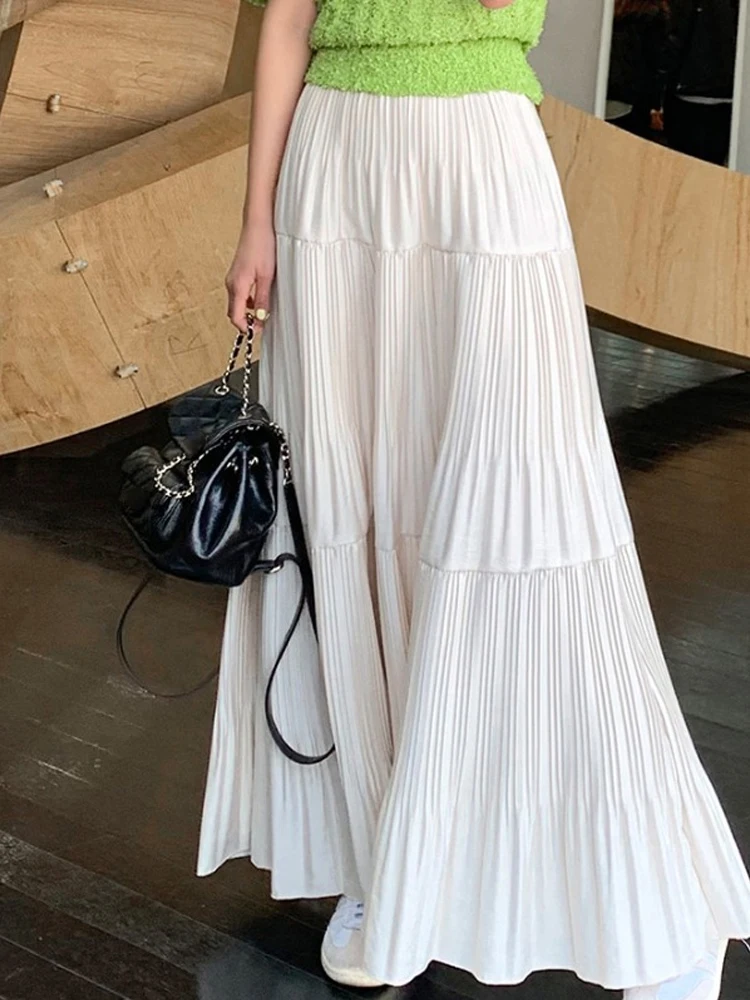 Primavera 2024 Donna Gentle Ele Vita alta A-Line Gonna lunga Pieghettato Design asimmetrico Fulln Coreano Sle Pendolarismo