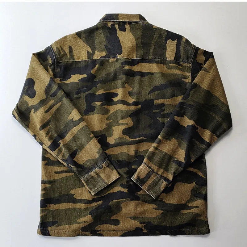 Men's Military Camouflage Shirt Jacket Retro Washed Cotton Workwear Long Sleeve Top Vintage Tactical Cargo Shirts Spring Autumn