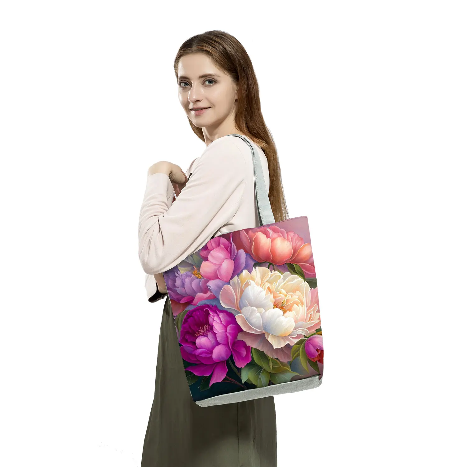 Beautiful Floral Printed Handbags Female High Capacity Casual Women Office Tote Bags Shopping Bags Portable Travel Beach Bags