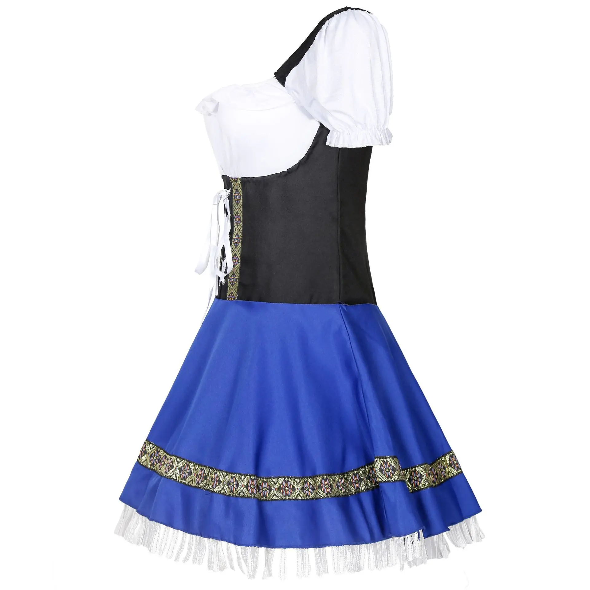 German Beer Dirndl Dress Apron Set For Women's Bavarian Oktoberfest Babe Bar Maid Cosplay Carnival Plaid Dress