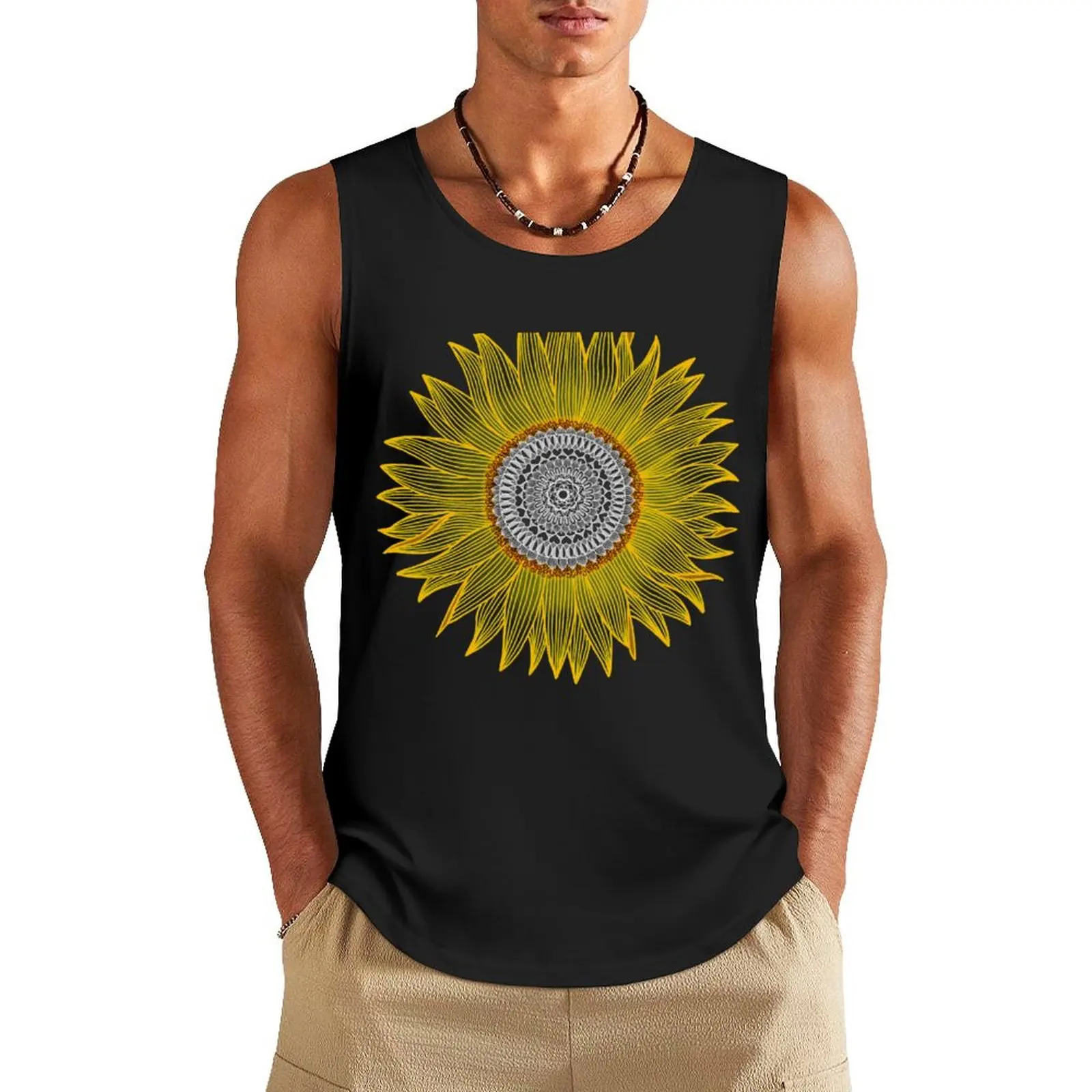 Golden Mandala Sunflower Tank Top t shirt gym Sleeveless T-shirt fitness clothing for men