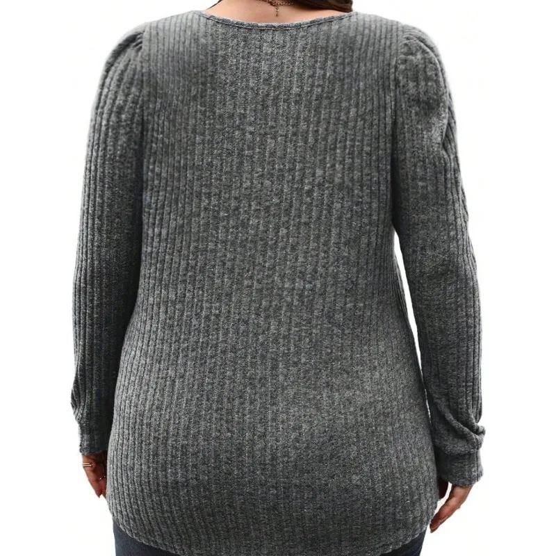 Plus Size 1XL-5XL New Women‘s Casual Long Sleeve Square Neck T-shirt Ladies Solid Color Fashion T-shirt Tops