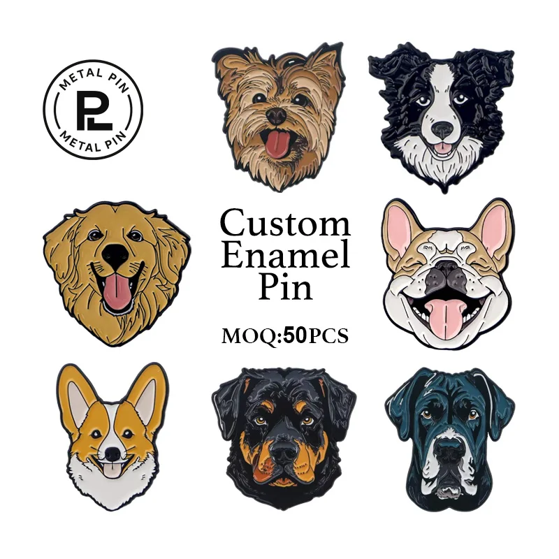 

Cute Dog Metal Badge, Cartoon Enamel Pin, Clothing Decoration Accessory, Gift for Friends, Bulk Custom Badge Manufacturing