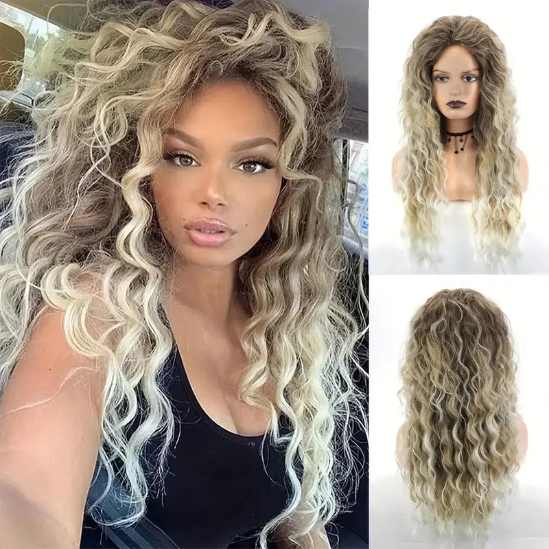 Easy and fashionable long curly wave wig natural soft and heat-resistant fiber wig perfect for women's daily use