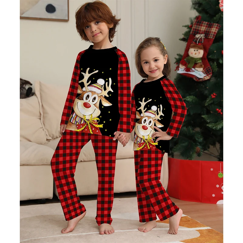 Christmas Family Matching Outfits Father Mother Daughter Son Pajamas Sets Xmas Mommy And Kids Sleepwear Clothes Deer Tops+Pants