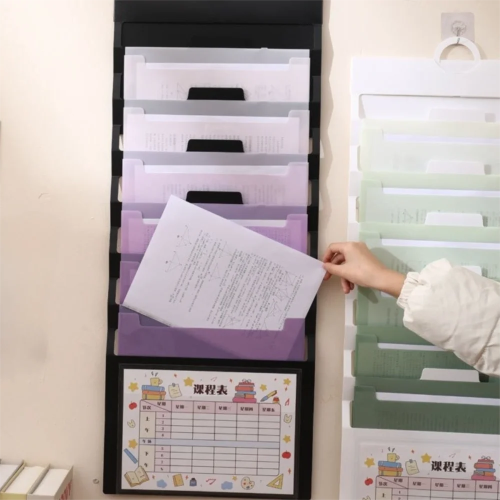 

Fodable 6 Pockets Hanging File Folders Large Capacity Wall Mounted File Organizer Multi-color File Storage Bag Home