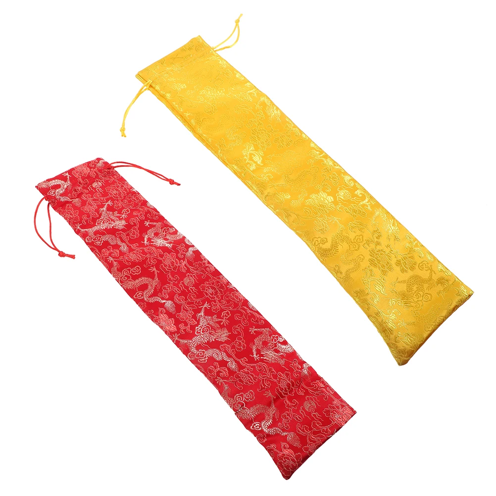 

2Pcs Brocade Bags for Chinese Painting Calligraphy Scrolls Thickened Drawstring Oriental Storage Large Tassel Scroll Protector