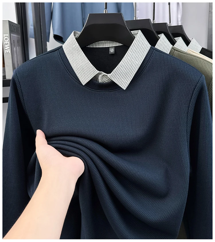Hochwertiger gefälschter zweiteiliger Reverspullover für Herren, neue Mode, hautfreundlich, Komfort, Plüsch, warm, luxuriös, Trend, lässiger Pullover – Detail 14