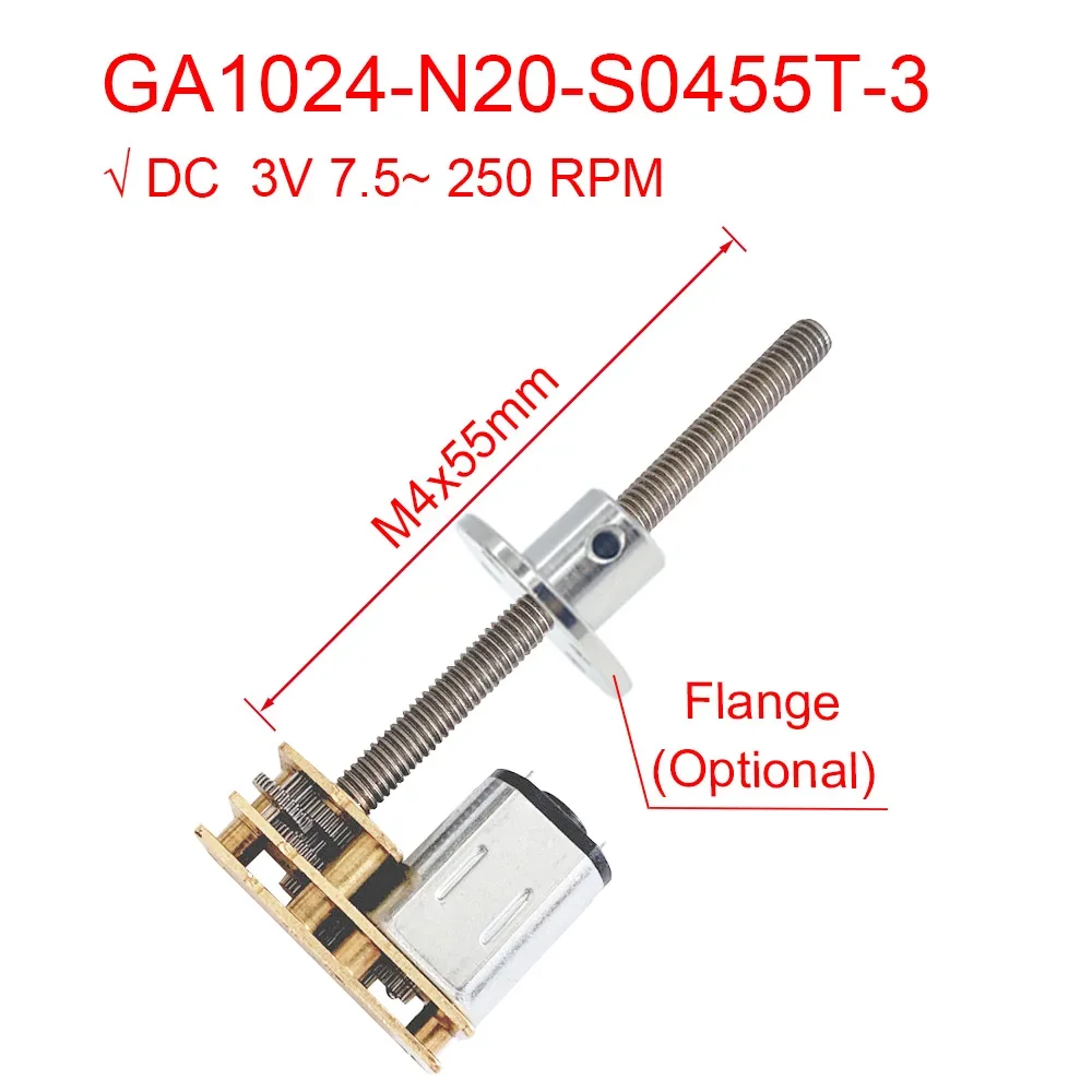 

GA1024 N20 M4 * 55mm DC 3V Flip Output Thread Shaft Mini Micro Metal Geared Motor Precision Gearbox Reduce 7.5 25 50 150 250 RPM