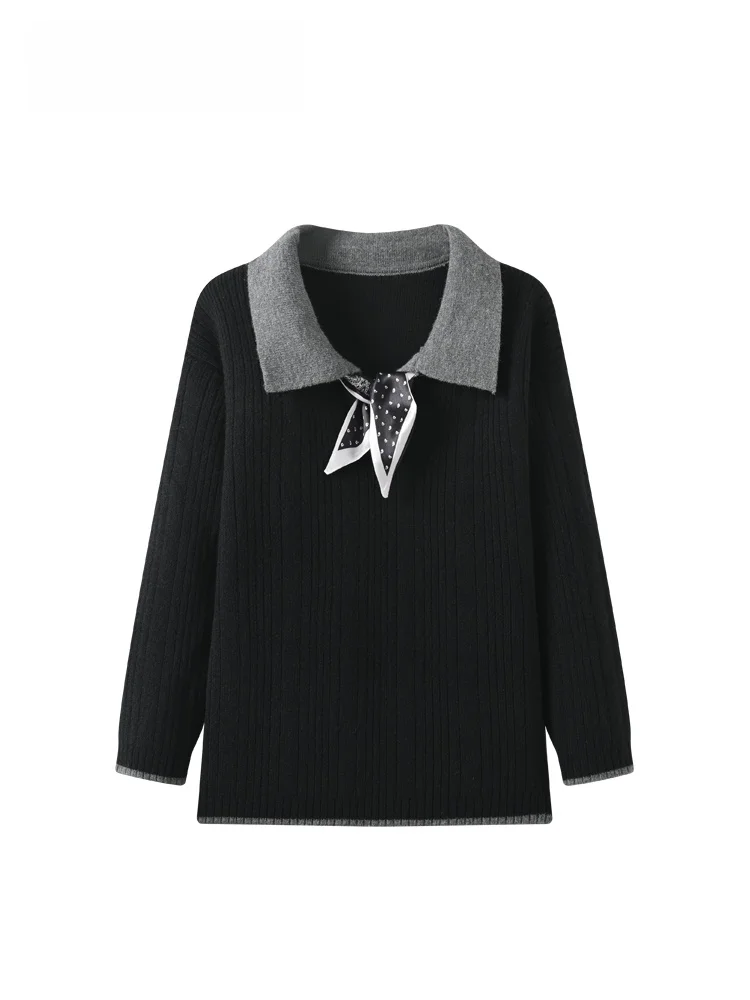 

CaraCLUB Large Size Ne Long Sve Knitted Sweater Women's Autumn Winter Faion Splicing Slimming Sweater Korean Sl...