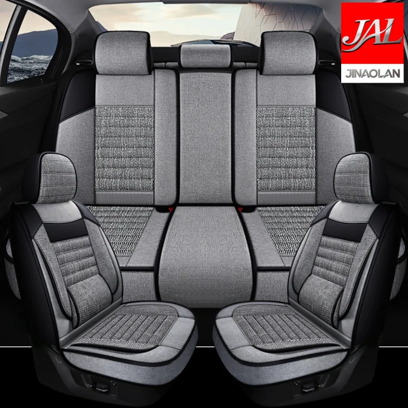 5 Seats Luxury Linen Car Seat Covers, Suitable For All Seasons, Wear-resistant And Durable, Comfortable And Breathable, Exquisite Workmanship, Enhances The Interior Quality, Fixed Lumbar Support, Suitable For SUVs, Trucks, And Sedans