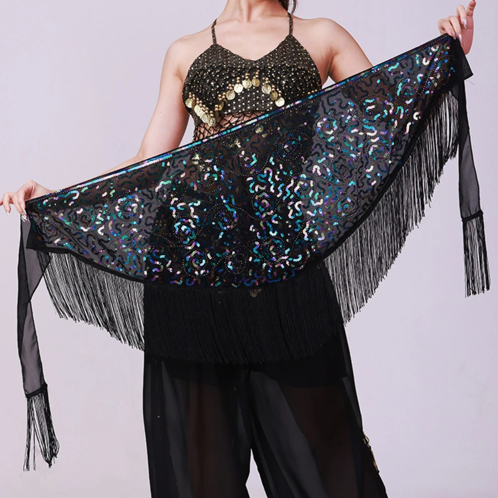 Feminino dança do ventre hip cachecol cinto borlas lantejoulas cintura corrente rendas envoltório saia festival de música palco desempenho mostrar traje