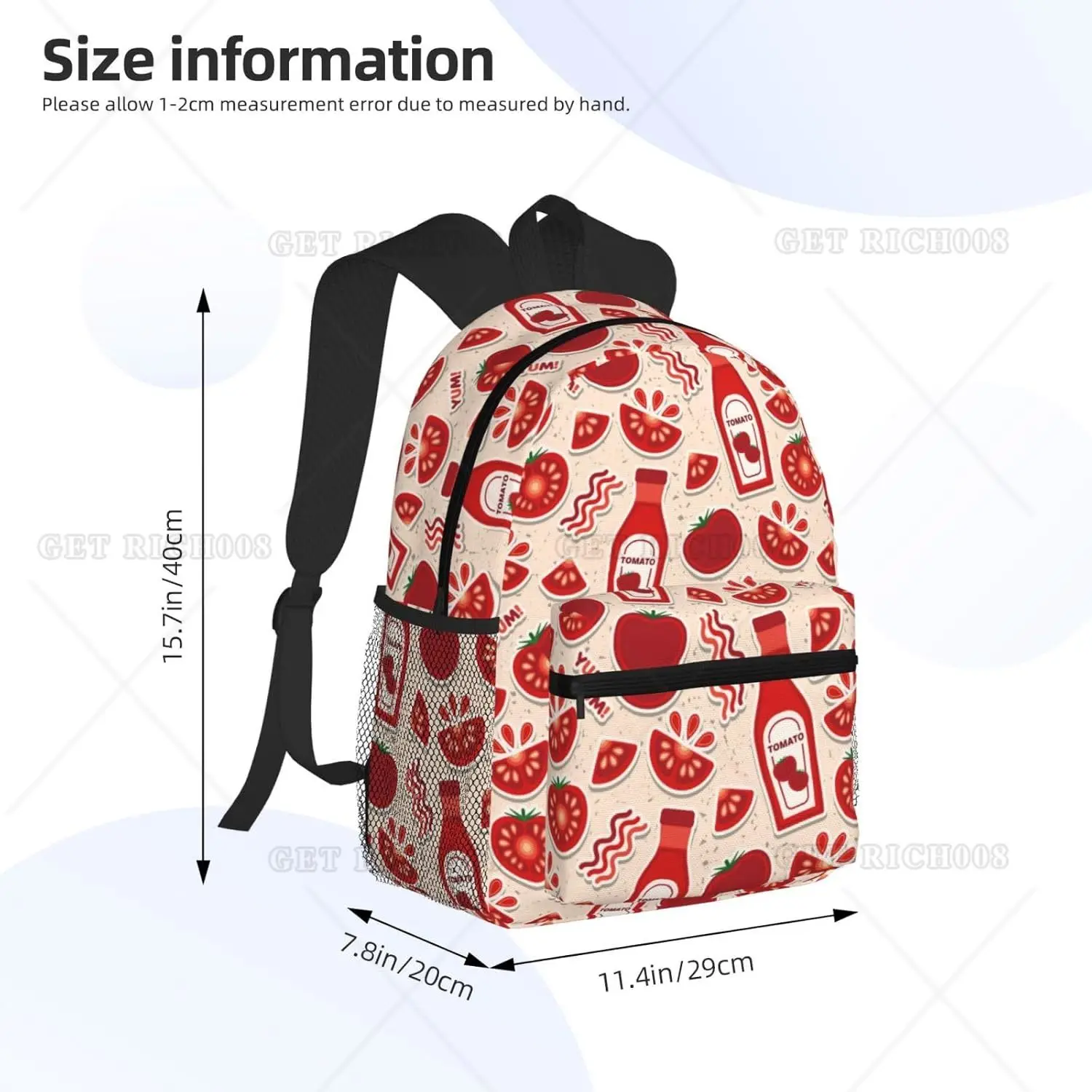 Travel Laptop Backpack for Men Women Cute Tomato Ketchup Lightweight Backpack with Adjustable Carry Straps