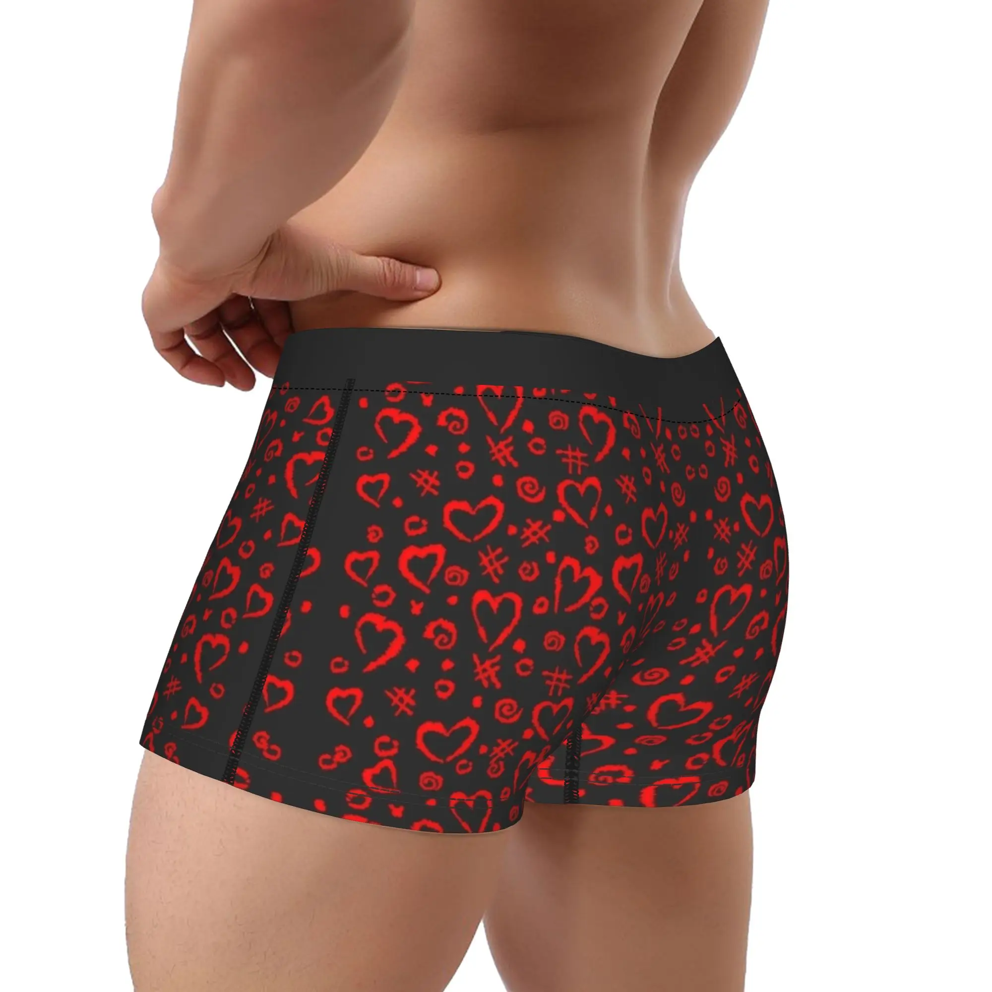 Red Love Hearts Valentine With Heart Happy Valentines Day Romantic Boxer Brief Underwear Trenky Elastic Boxer Shorts Panties