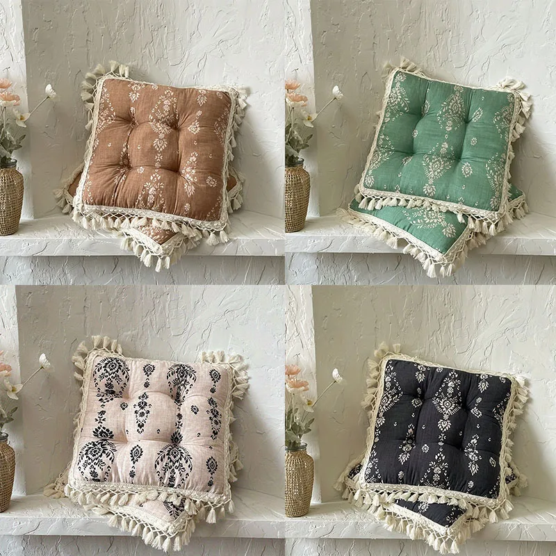 

1pc Durable with Floral Patterns Bohemian Style Tassel Pillows Cushion,Machine Washable Perfect for Sofa Bedroom & Living Room