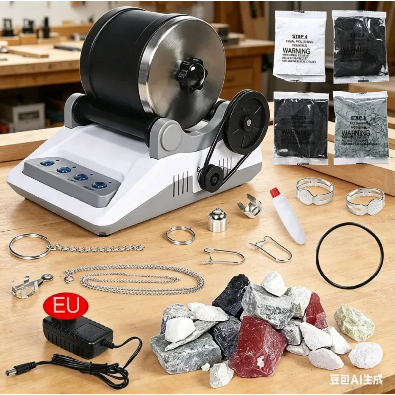 110/220V Rock Polisher Kit DIY Electric Rock Polisher Toy with Rough Gemstones Polishing Grits for Adult Kids Polishing Machine