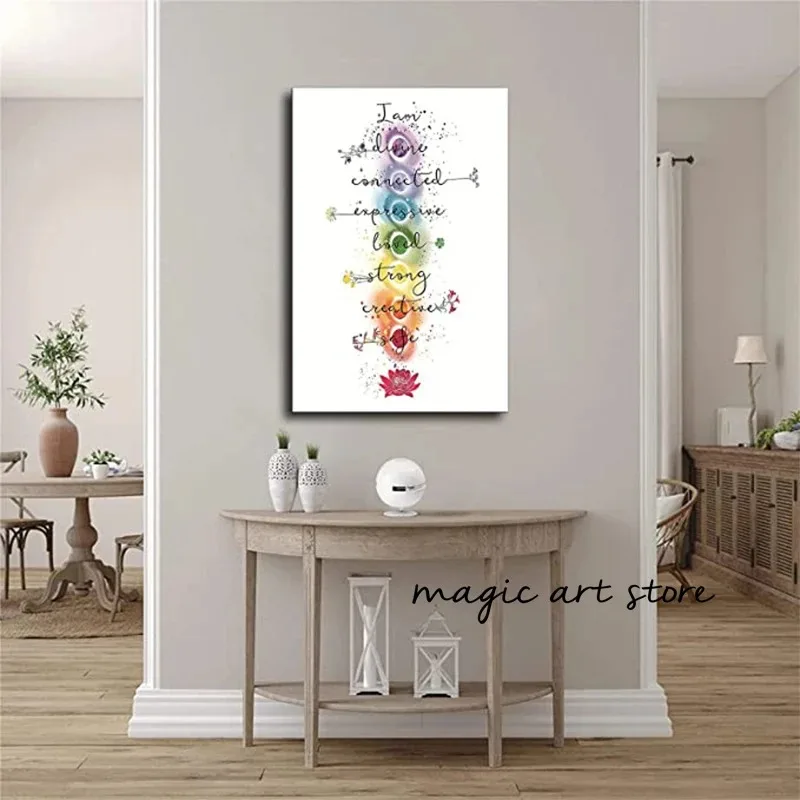 7 Chakra Quotes Chart Yoga Zen Meditation Inspirational Buddhism Art Posters Canvas Painting Wall Prints Picture Yoga Home Decor