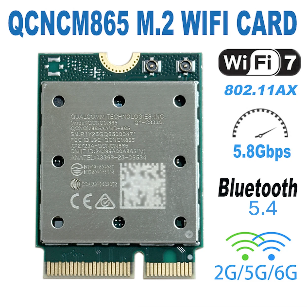 WDXUN for WiFi 7 QCNCM865 WI-FI 7 BT Combo module Bluetooth 5.3 Up to 5.8 Gbps with 4K QAM,Wi-Fi 7  Wi-Fi 6E Wi-Fi 6 802.11ax