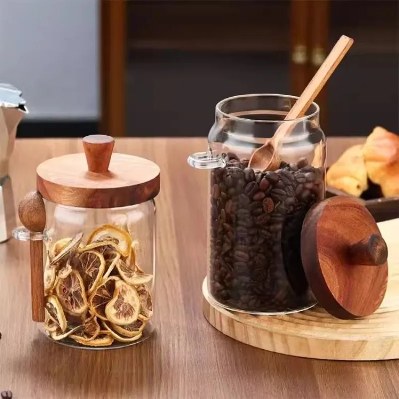 

Coffee Bean Storage Tank Glass Sealed Jars with Spoon Household Coffee Bean Storage Tank Bean Storage Bottle Tea Jars