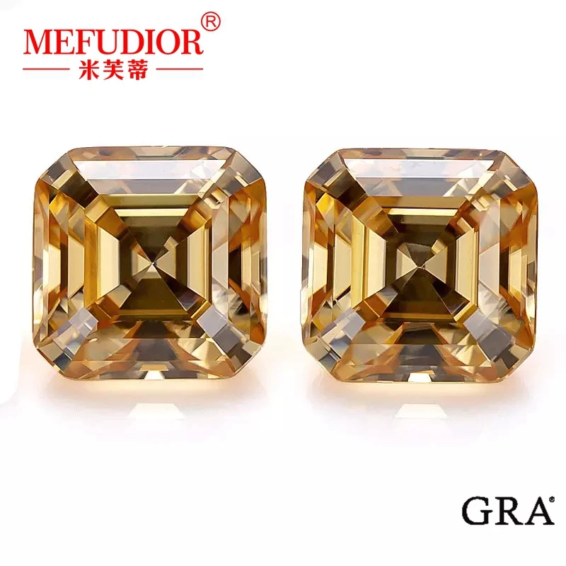 1ct-7ct Asscher Cut Champagne Color Moissanite Loose Stone VVS1 Pass Diamond Tester Gemstone for Jewelry Making GRA Certified