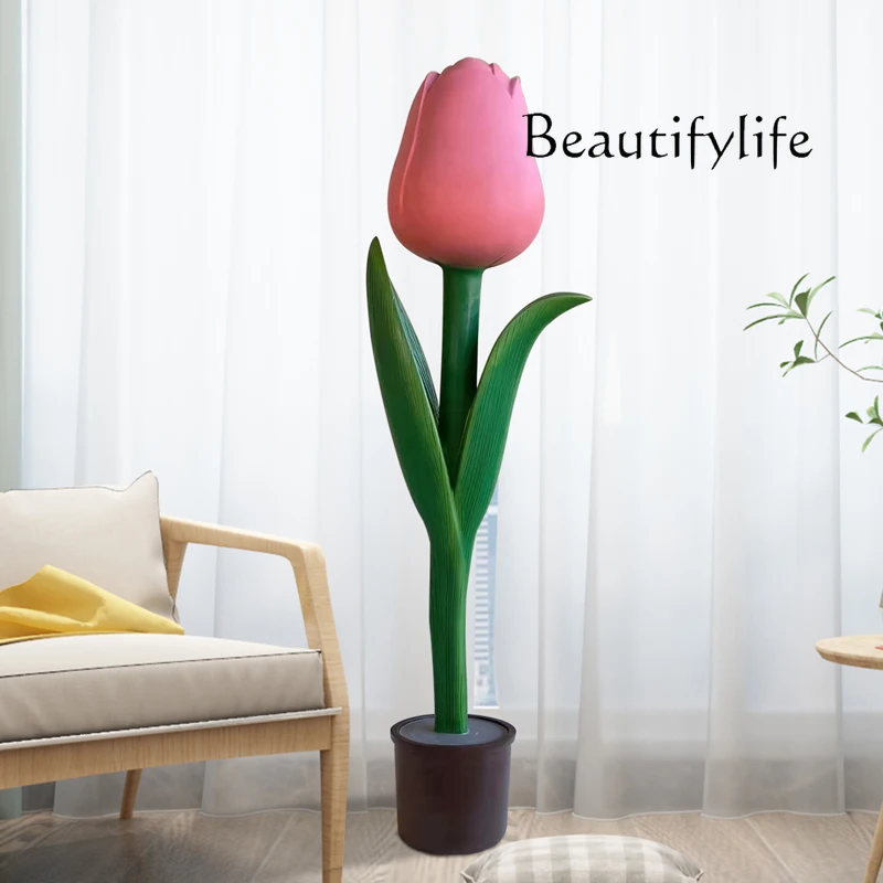 Internet Celebrity Simulation Plant Flower Pot Tulip GRP Sculpture Decorative Floor Large Ornaments